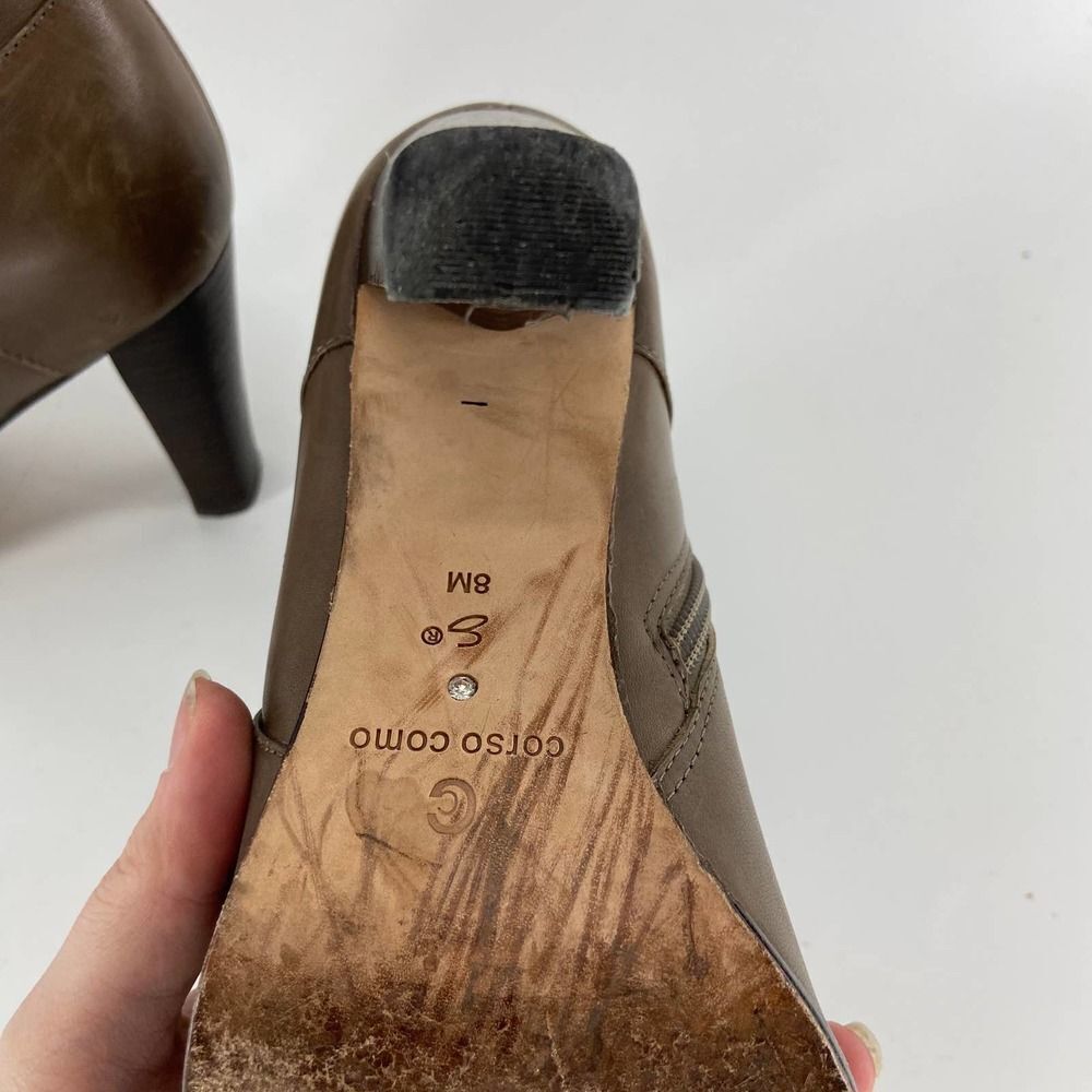 Corso Como Brown Leather silver Stacked Ankle Heel Bootie Womens 8 - Picture 4 of 6